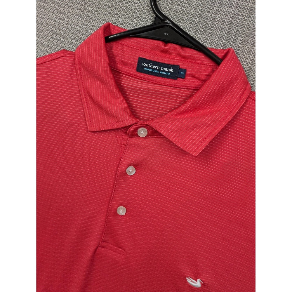 Southern Marsh Polo Shirt Mens Medium Red Stripe Golf Performance Stretch